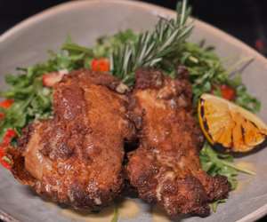 ous Vide Pressed Organic Chicken, with wild arugula, warm yam bacon ‘salad’ and a Meyer lemon vinaig